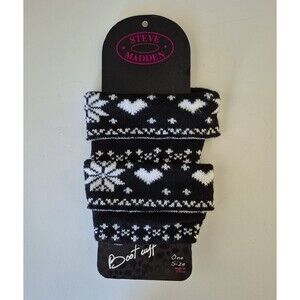 Steve Madden Black White Hearts and Stars Boot Cuffs Warmers Womens One Size